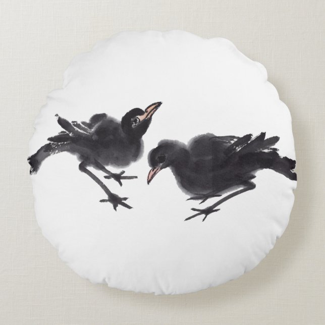 Chinesische Tuschekunst mit Vogelmotiv Rund Kudde (Framsidan)