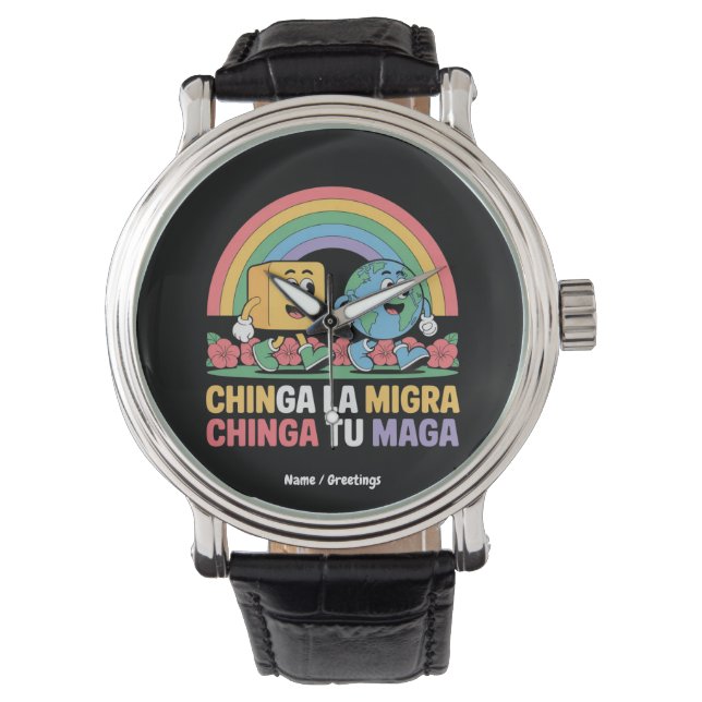 Chinga La Migra Chinga Tu Maga Funny Rainbow Armbandsur (Framsida)