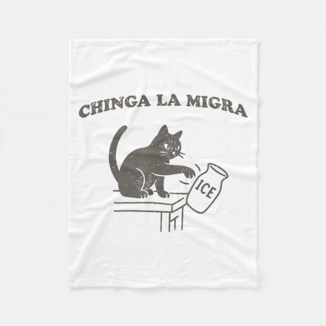 Chinga La Migra Immigration Abolish Ice Funny Cat  Fleecefilt (Framsidan)