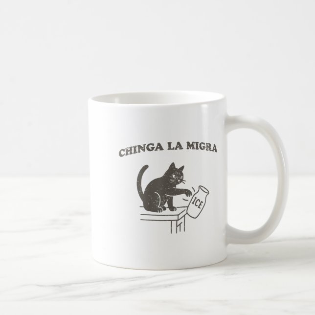 Chinga La Migra Invandring Avskaffa Is Häftig Katt Kaffemugg (Höger)
