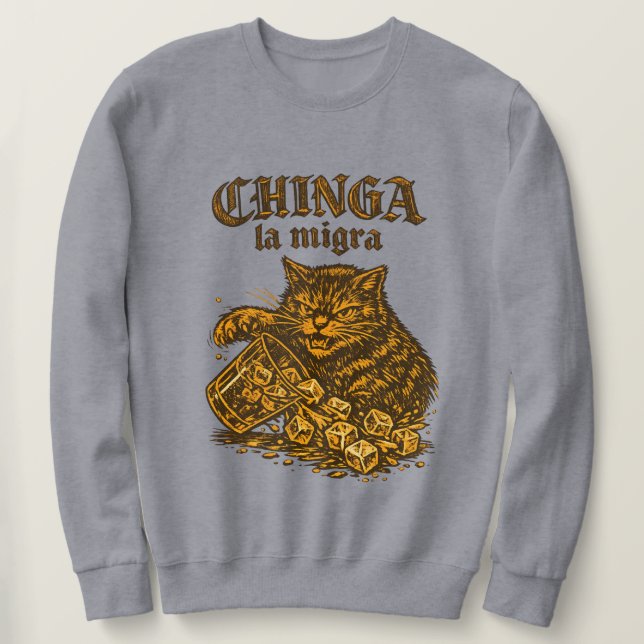 Chinga la migra Katt anti-ICE | Politisk protest Lång Ärmad Tröja (Design framsida)