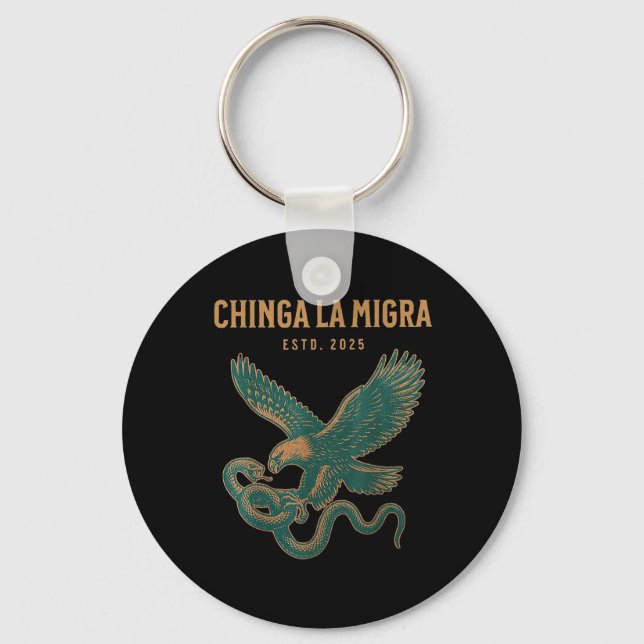 Chinga La Migra Pro Invandring Fascism Mänskliga r Nyckelring (Framsida)