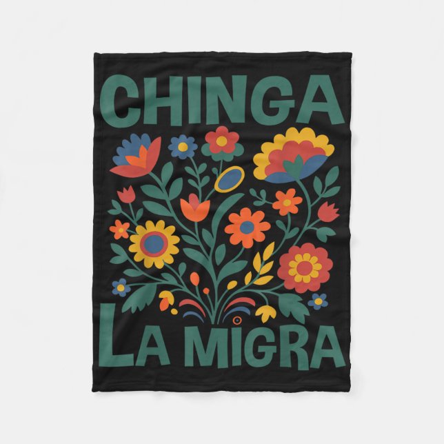 Chinga La Migra Retro Blommor  Fleecefilt (Framsidan)