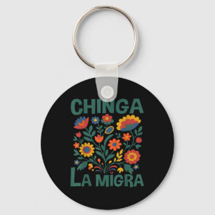 Chinga La Migra Retro blommor Nyckelring