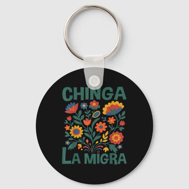 Chinga La Migra Retro blommor  Nyckelring (Framsida)