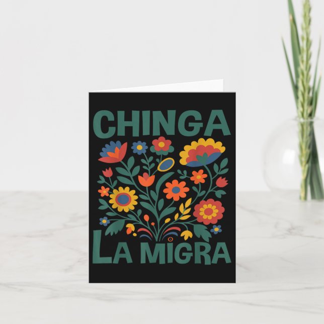 Chinga La Migra Retro Flowers Kort (Framsida)