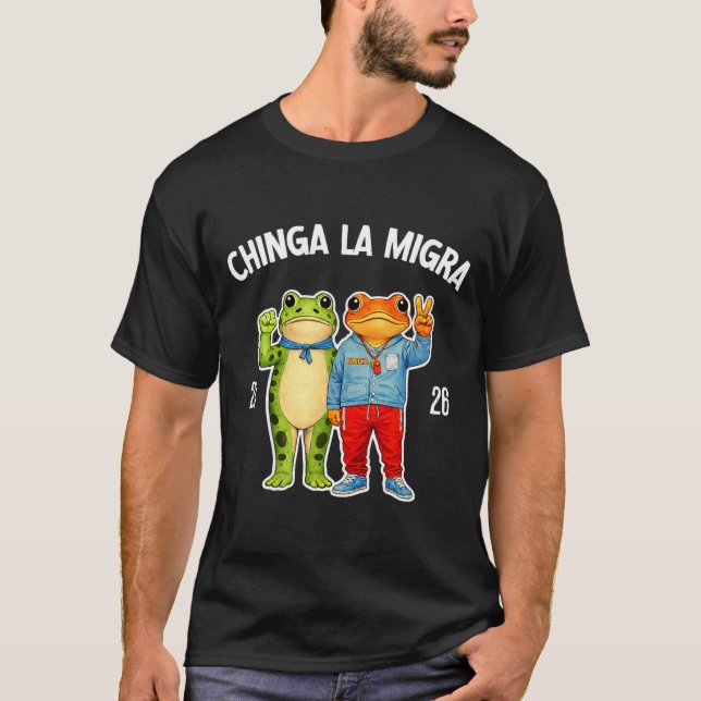 Chinga la migra rolig groda protestgrafik  t shirt (Framsida)