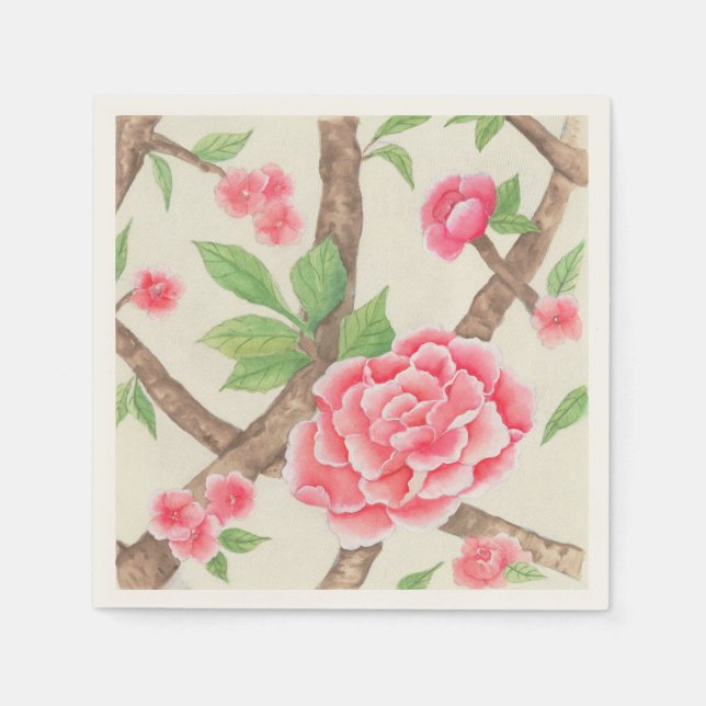 CHinois Rosa Peony Cocktail Napkin Pappersservett (Framsidan)