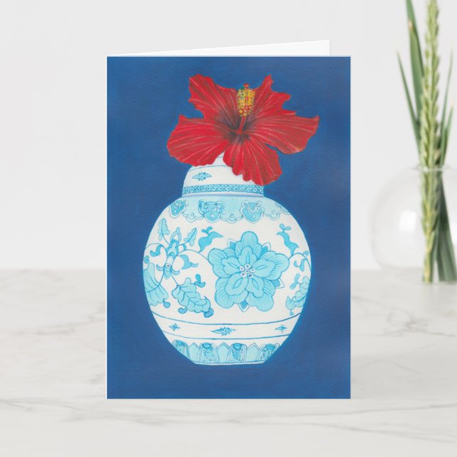 Chinoise ginger burk och rött hibiscus-rosorkort kort (Framsida)