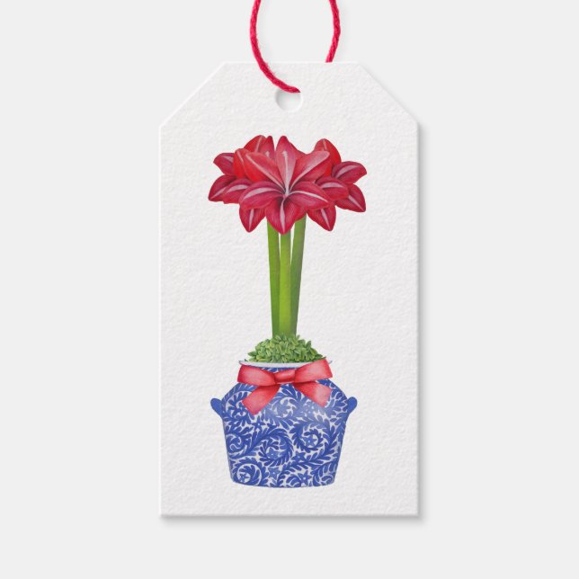 Chinoiserie Amaryllis Gift Märkres Presentetikett (Framsidan)