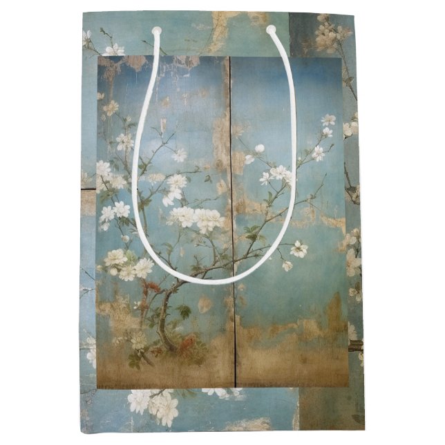 Chinoiserie Antiqued Blue Panels & Cherry Träd (Framsidan)