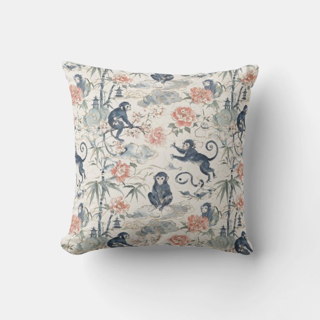 Chinoiserie Ap- och Pion Blommig Design Kudde (Framsida)