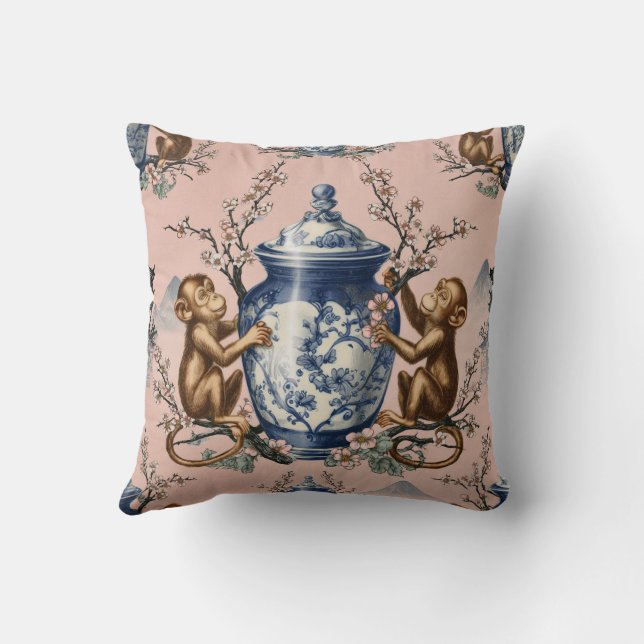 Chinoiserie-apor med ingefärskrukor kudde (Baksida)
