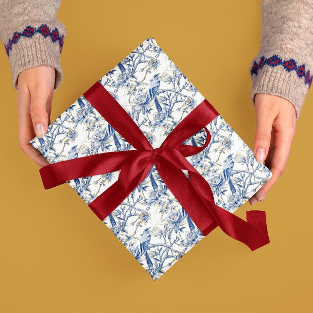 Chinoiserie Asian Bird White Blommigt Presentpapper (Skapare uppladdad)