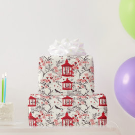 Chinoiserie Asian Blommigt Painting Red Decoupage Presentpapper