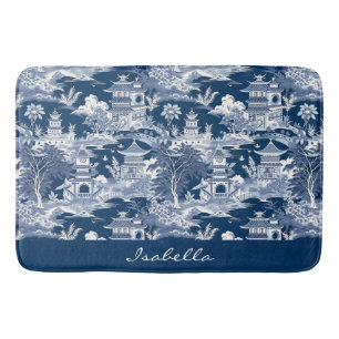 Chinoiserie Asian Ligcape Painting Blue White Badrumsmatta