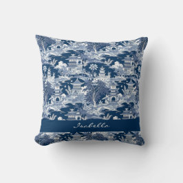 Chinoiserie Asian Ligcape Painting Blue White Kudde