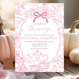 Chinoiserie Baby andas tea-Blommigten babyskor Inbjudningar