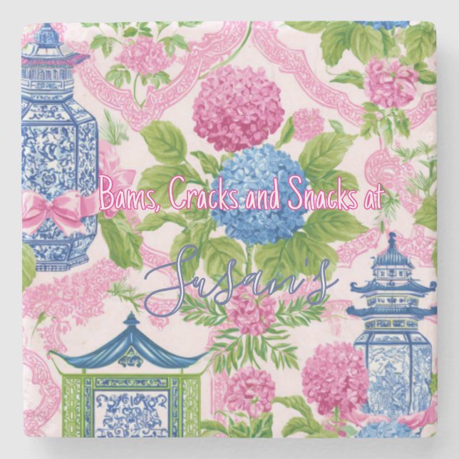 Chinoiserie Bams Cracks och Snacks Anpassad Mahjon Stenunderlägg (Framsidan)