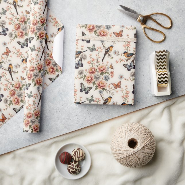 Chinoiserie Bird and Butterfly Harmony Presentpapper (Hantverk)