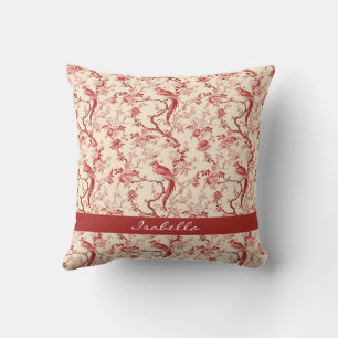 Chinoiserie Bird Asian Blommigt Red Rosa Kudde