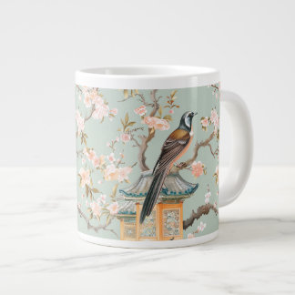 Chinoiserie Bird & Blommar Mugg in Sage & Peach Jumbo Mugg