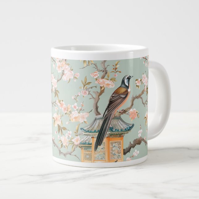 Chinoiserie Bird & Blommar Mugg in Sage & Peach Jumbo Mugg (Framsida höger)