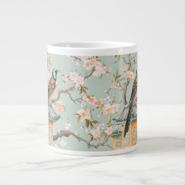 Chinoiserie Bird & Blommar Mugg in Sage & Peach Jumbo Mugg