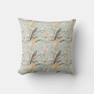 Chinoiserie Bird & Rosa Blommar Dekorativ kudde