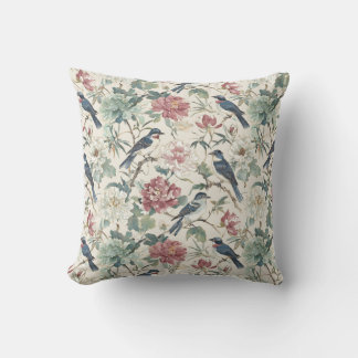 Chinoiserie Birds and Peony Floral Design Kudde