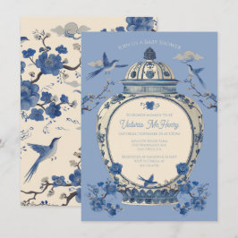 Chinoiserie Birds Blommigt Burk Baby Shower Inbjudningar