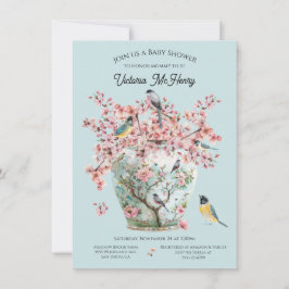 Chinoiserie Birds Cherry Blommar Baby Shower Vas Inbjudningar