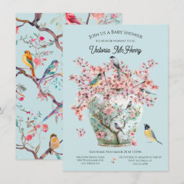 Chinoiserie Birds Cherry Blommar Baby Shower Vas Inbjudningar