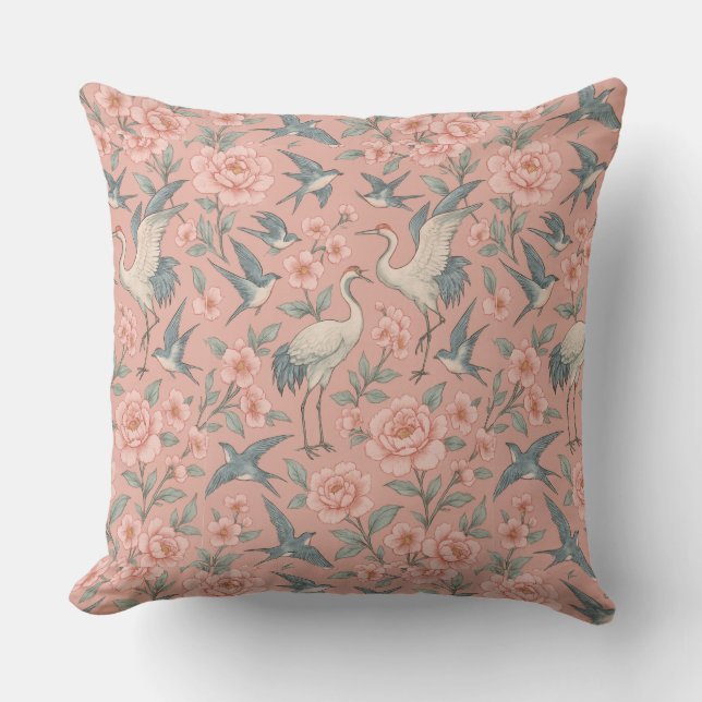 Chinoiserie Birds & Cherry Blommars Kudde (Framsida)