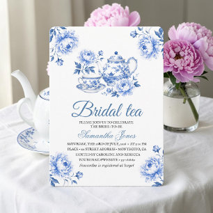 Chinoiserie Blå Blomsterrine Bröllopsdusch Inbjudningar