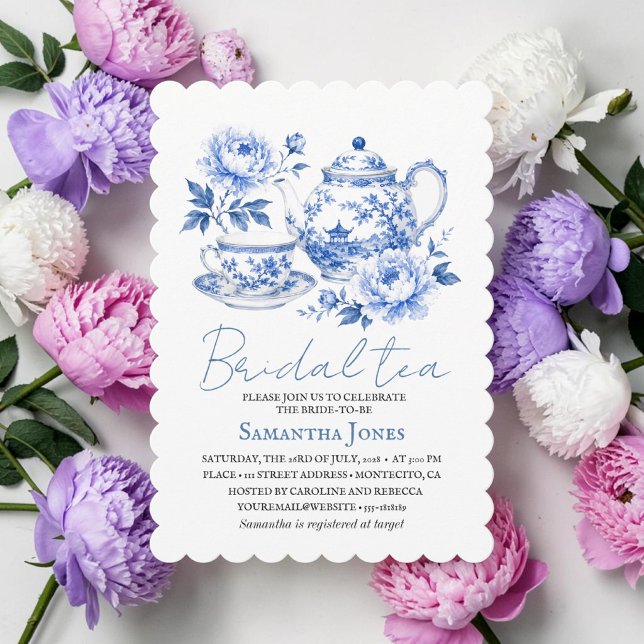 Chinoiserie Blå Blomsterrine Bröllopsdusch  Inbjudningar (Skapare uppladdad)