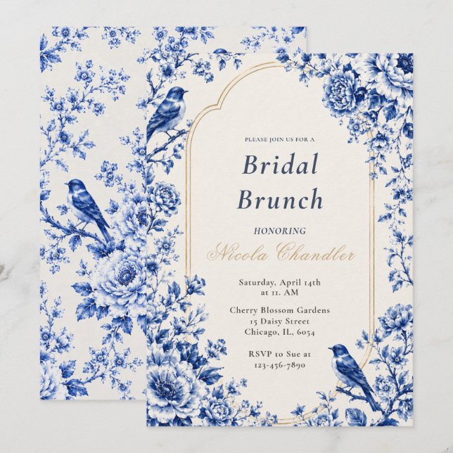 Chinoiserie Blå Bröllopsbrunch Inbjudningar (Fram/baksida)