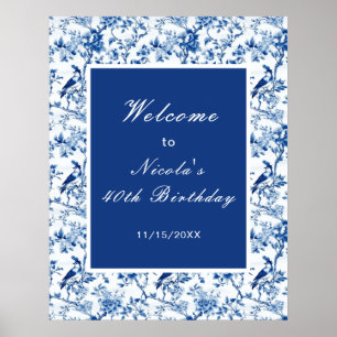 Chinoiserie Blå Fåglar och Blommor Bröllopsdusch Poster