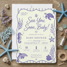 Chinoiserie Blå Havet Ses Snart Baby Shower