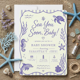 Chinoiserie Blå Havet Ses Snart Baby Shower Inbjudningar