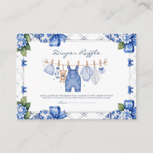 Chinoiserie Blå Jean Denim Blöja Lotteri Kort