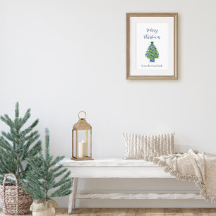 Chinoiserie Blå och Vit Julgran Poster