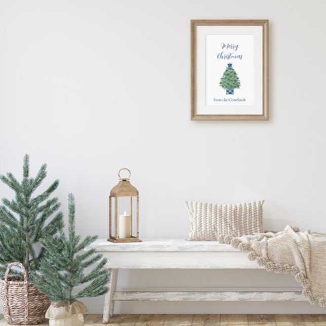 Chinoiserie Blå och Vit Julgran Poster (Chinoiserie Christmas Tree Poster)