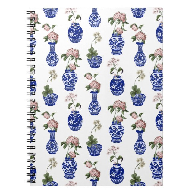 Chinoiserie blå vaser och blommor  anteckningsbok (Framsidan)