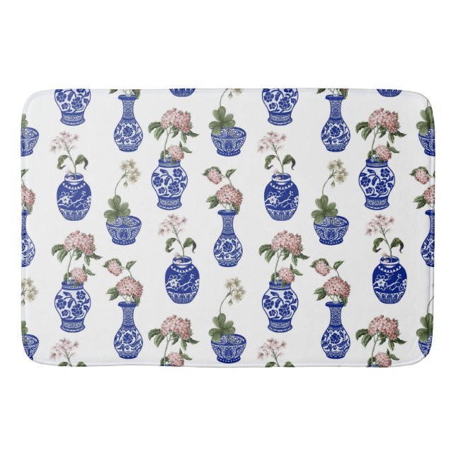 Chinoiserie blå vaser och blommor  badrumsmatta (Framsidan)