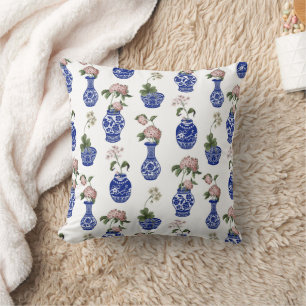 Chinoiserie blå vaser och blommor kudde