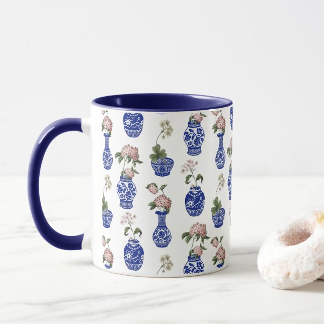Chinoiserie blå vaser och blommor  mugg (Med munk)