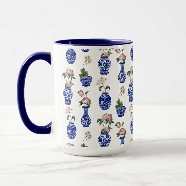 Chinoiserie blå vaser och blommor  mugg (Vänster)