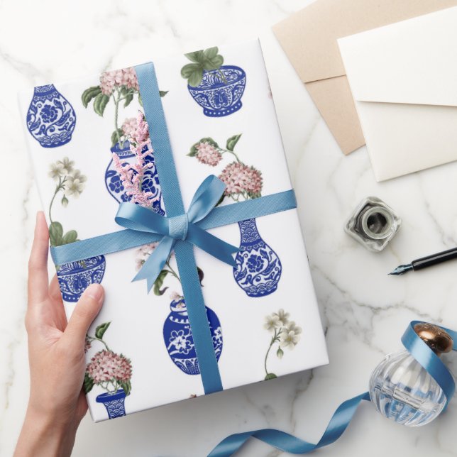 Chinoiserie blå vaser och blommor  presentpapper (Gifting)