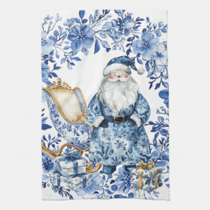 Chinoiserie Blå Vit Blommig Jul Tomte Kökshandduk